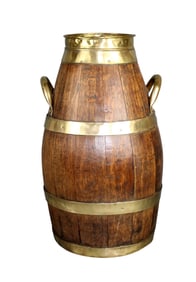 French iron and brass banded oak umbrella stand