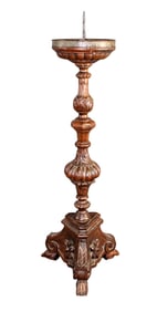 French relief carved walnut pillar candle holder