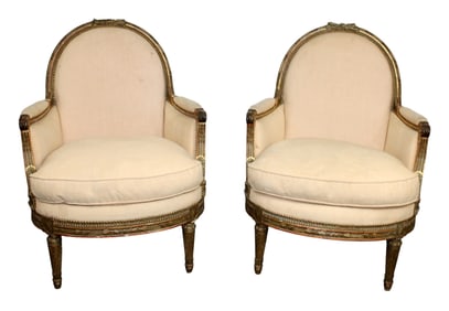 Pair of French Louis XVI style bergères