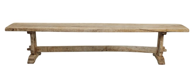 French rustic backless bench in oak with trestle base