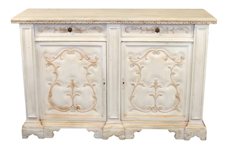 Italian 2 door buffet credenza with carved doors and painted finish
