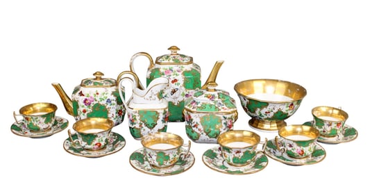 Paris porcelain hand painted floral coffee and tea service for 6