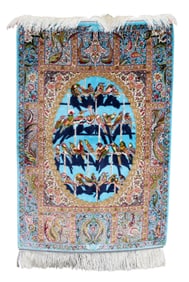 Persian Ghom silk rug with birds