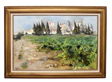French H. Dizier oil on canvas landscape painting of Rochefort du Gard