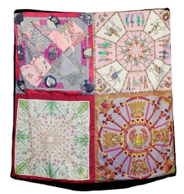 Hermes and Gucci scarf quilt with velvet backing