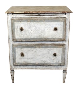 Italian petite 2 drawer commode on legs with painted finish