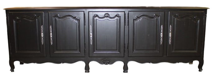 French Provincial 5 door enfilade in walnut with painted black finish