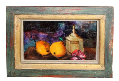 French Erick Peyrol, "Les Deux Poires" oil on canvas painting still life with fruit