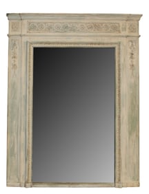 Grand scale French Louis XVI style trumeau mirror with painted finish