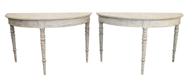 Pair of Swedish demi-lune console tables