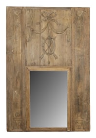 French Louis XVI trumeau mirror in oak with carved crossed arrows