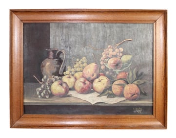 French oil on canvas painting still life with fruit