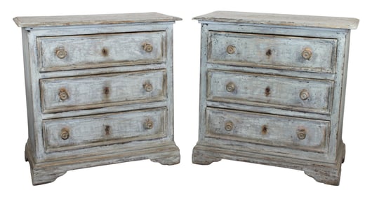 Pair of Italian 3 drawer painted pine commodes