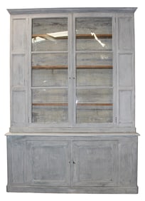 Grand scale French bookcase in walnut with painted finish