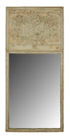 French 18th century trumeau mirror with relief carved wooden musical carvings
