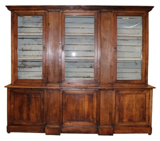 French 3 door bookcase in walnut with pilasters