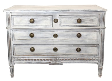 French Louis XVI style 2 over 2 drawer commode in painted finish