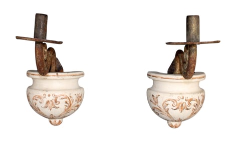 Pair of Italian hand painted urn form candle sconces