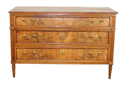 French Louis XVI 3 drawer commode in walnut