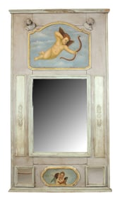 French painted trumeau mirror with cherubs