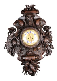 Grand French hunt motif trophy plaque with clock and dog head