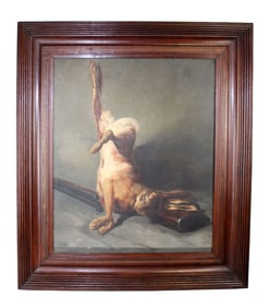 Continental oil on canvas hunting trophy painting with rabbit