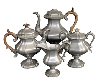 English 4 piece James Dixon & Son pewter coffee set