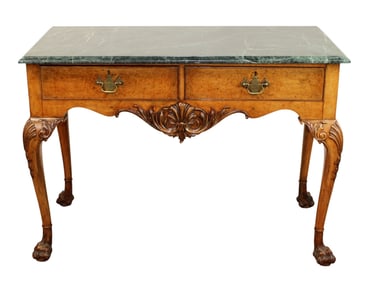 Chippendale style 2 drawer console table server with marble top