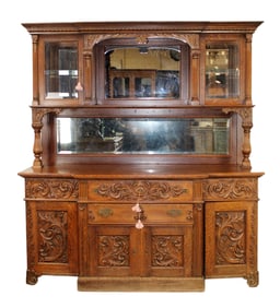 American carved oak buffet with mirror