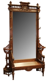 American Eastlake hall bench with mirror