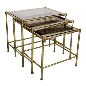 Set of 3 French brass faux bamboo nesting tables