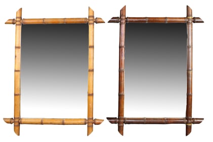 Companion pair of faux bamboo framed mirrors