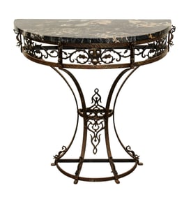 Portoro marble demi lune wrought iron console