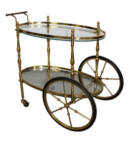 Italian brass and glass rolling bar cart