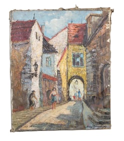 Impasto oil on canvas painting city scape signed Ernest Kasels