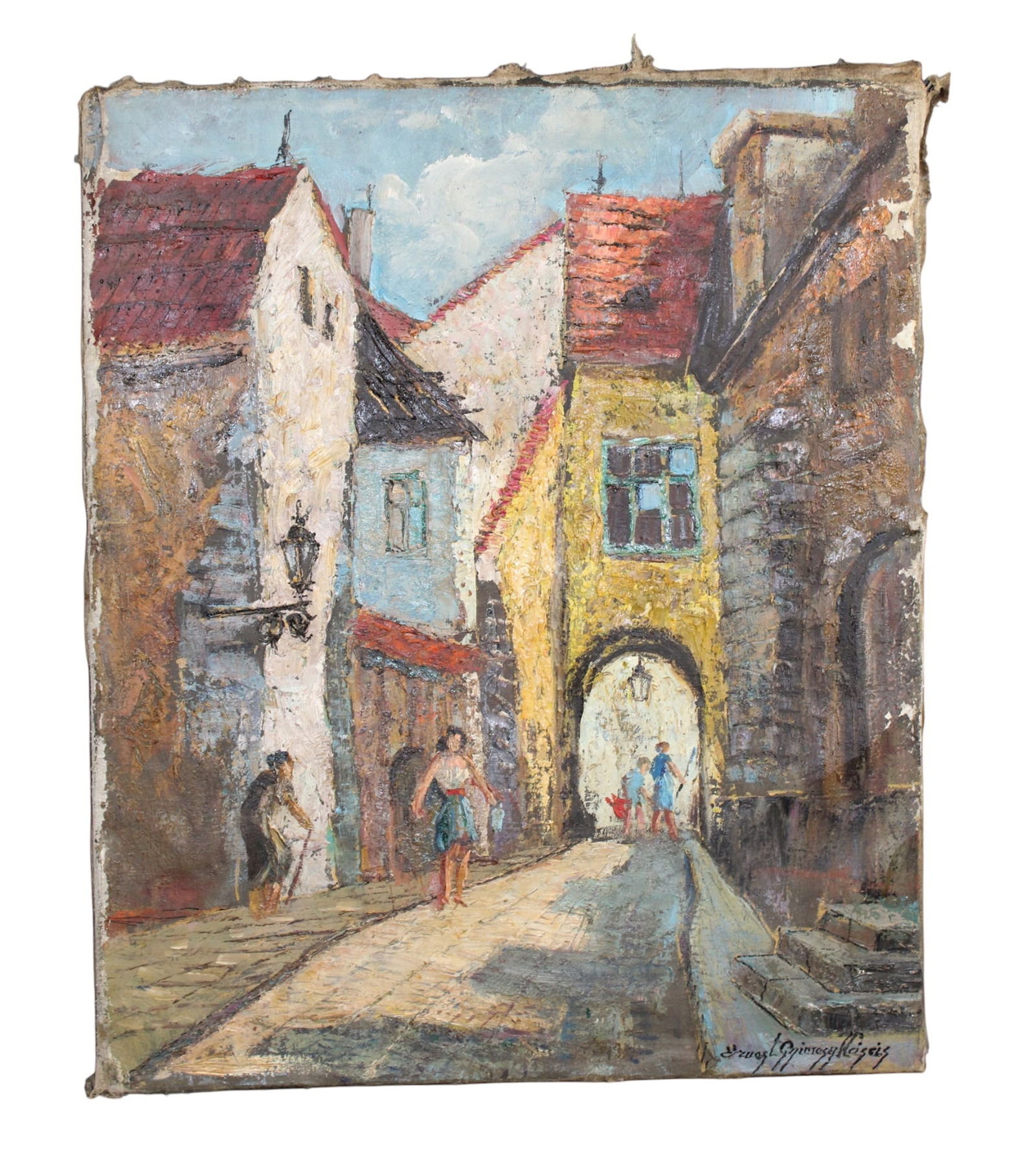 Impasto oil on canvas painting city scape signed Ernest Kasels (1 of 9)