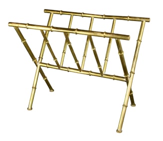 French Maison Bagues (unmarked) polished bronze faux bamboo magazine rack