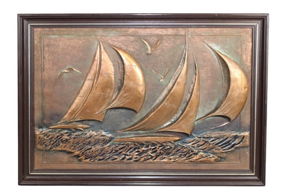 Copper art sailing ship The Challenge by Tom Gregres