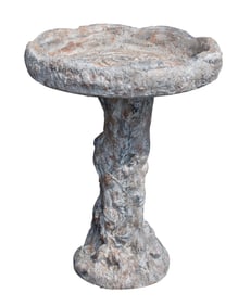 Faux bois concrete bird bath on pedestal base
