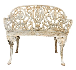 Victorian cast iron curved back Cameo garden bench