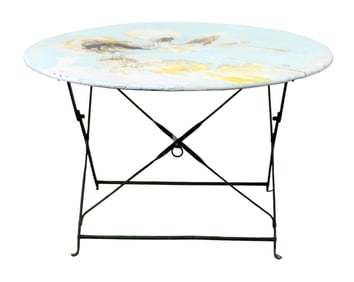 French folding metal garden table with hand painted finish