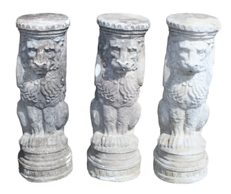 Lot of 3 cast concrete seated garden lion pedestals