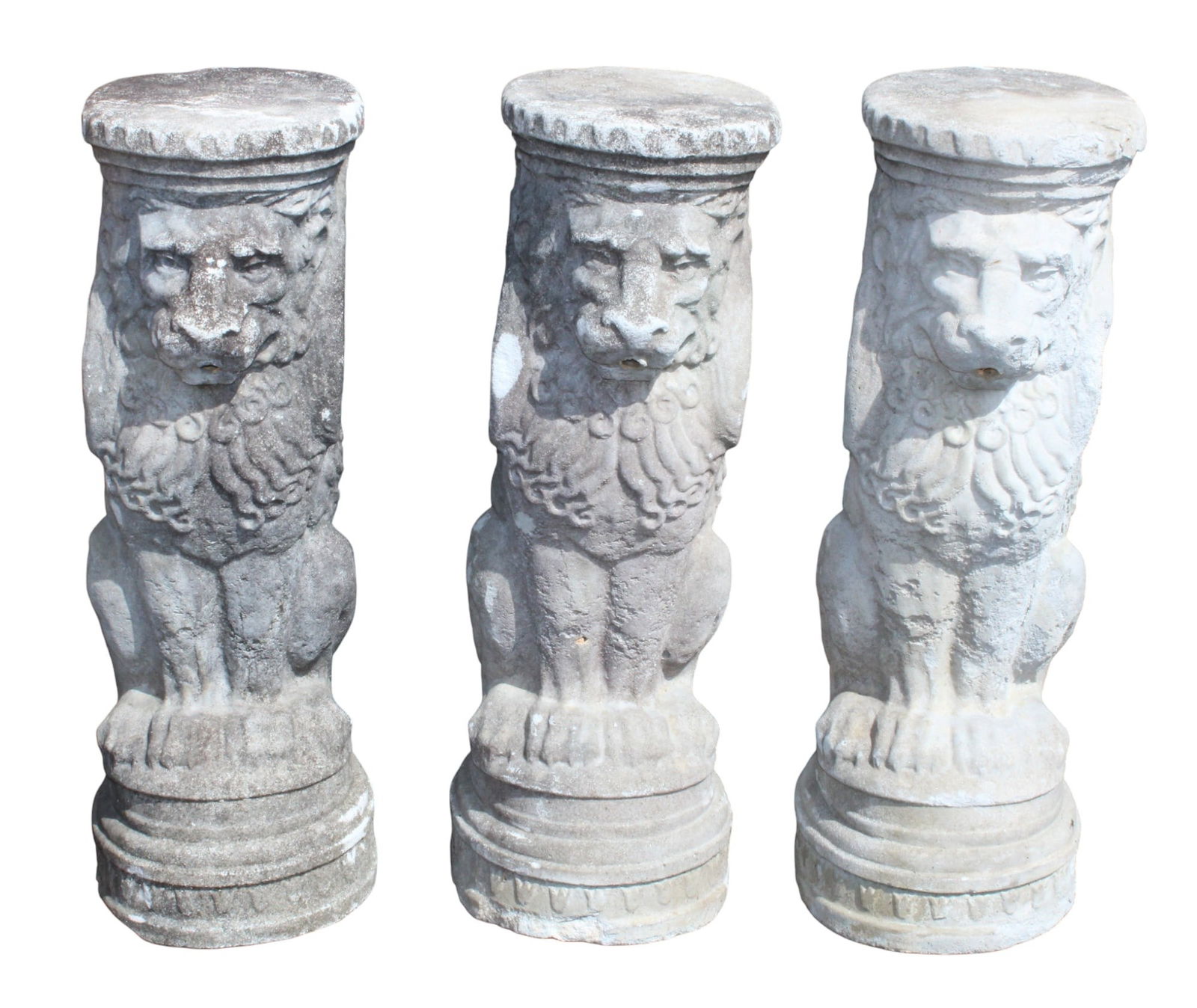 Lot of 3 cast concrete seated garden lion pedestals (1 of 6)