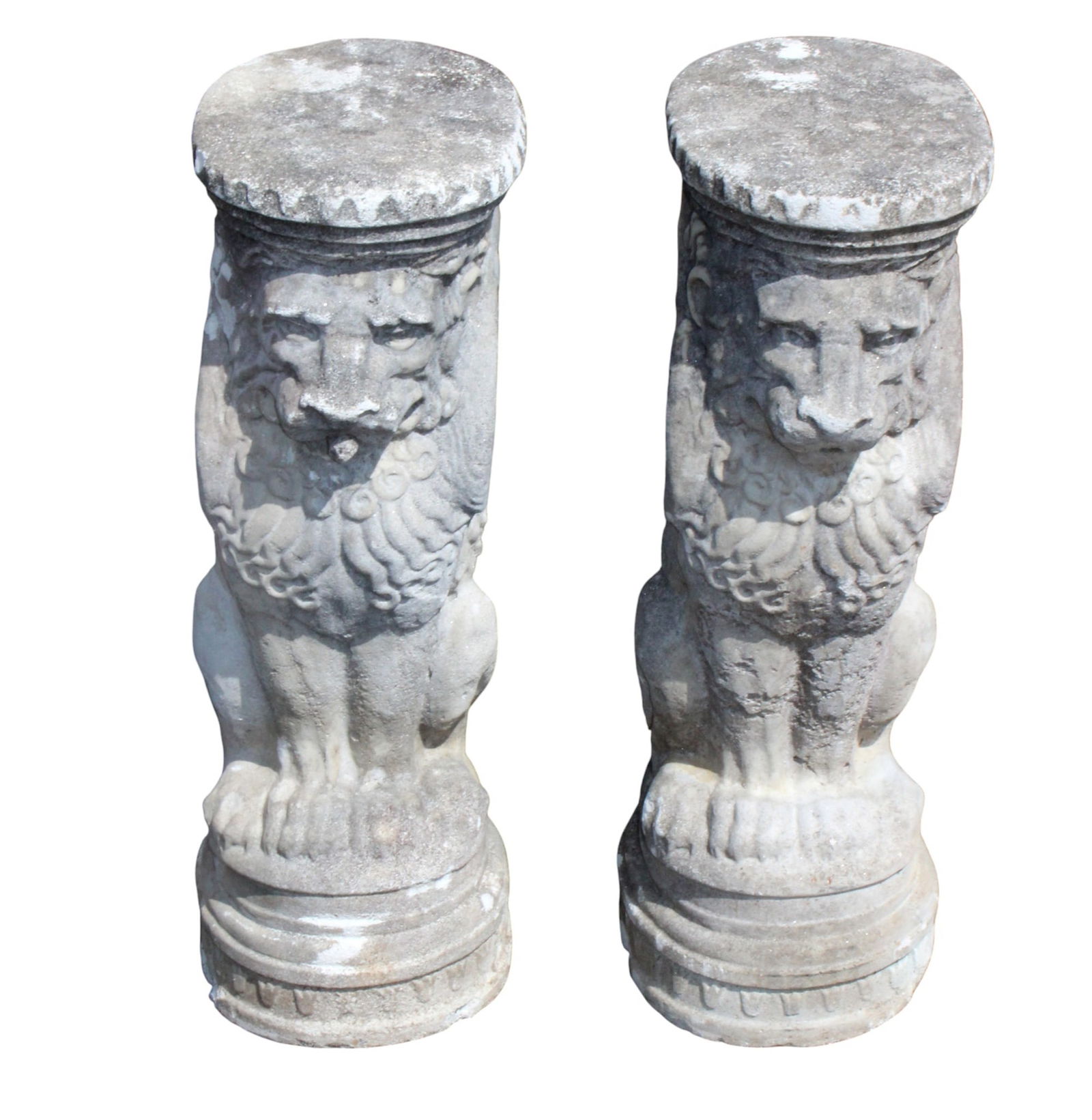 Lot of 2 cast concrete seated garden lion pedestals (1 of 8)