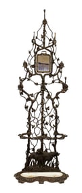 French cast iron naturalistic hall tree with mirror
