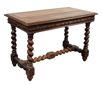 French side table in oak on barley twist legs