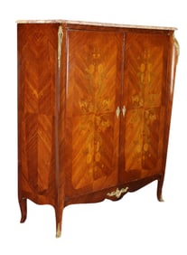 French Louis XV style marquetry 2 door cabinet with marble top