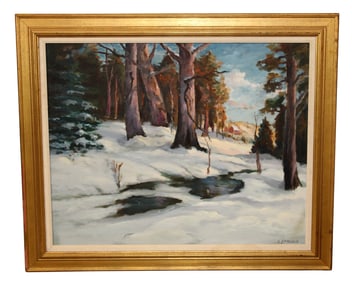 Winter landscape oil on canvas painting signed A. McKenzie