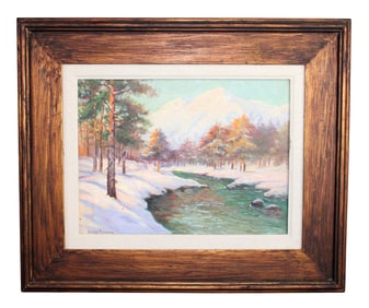 Douglas Conway winter landscape oil on canvas painting