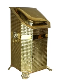 Ornate embossed brass coal hod with lion heads